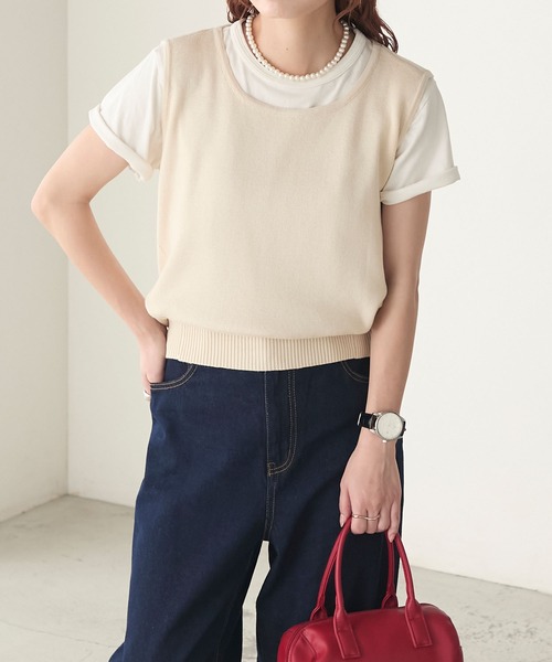 BONLECILL（ボンルシール）の「バックドレープニットベスト（ベスト・レディース・キナリ/レッド/ブラック/チャコールグレー・FREE）」の5枚目の写真