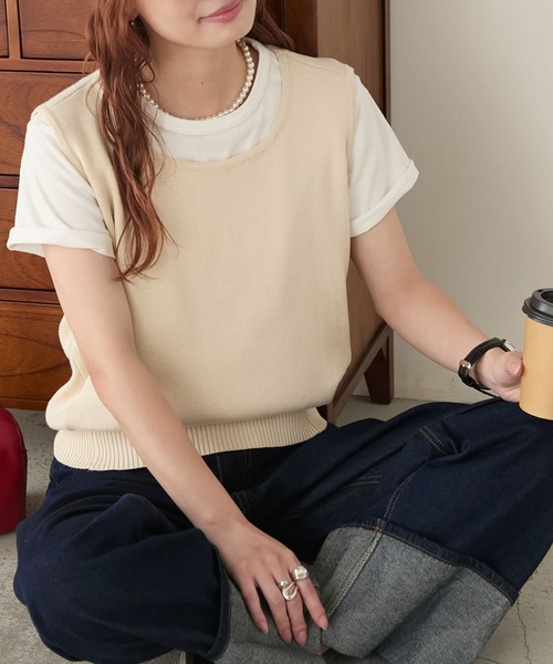 BONLECILL（ボンルシール）の「バックドレープニットベスト（ベスト・レディース・キナリ/レッド/ブラック/チャコールグレー・FREE）」の11枚目の写真