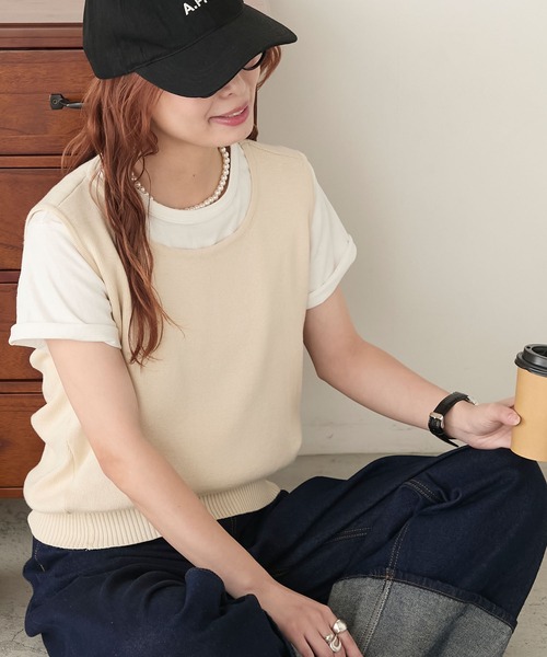 BONLECILL（ボンルシール）の「バックドレープニットベスト（ベスト・レディース・キナリ/レッド/ブラック/チャコールグレー・FREE）」の12枚目の写真