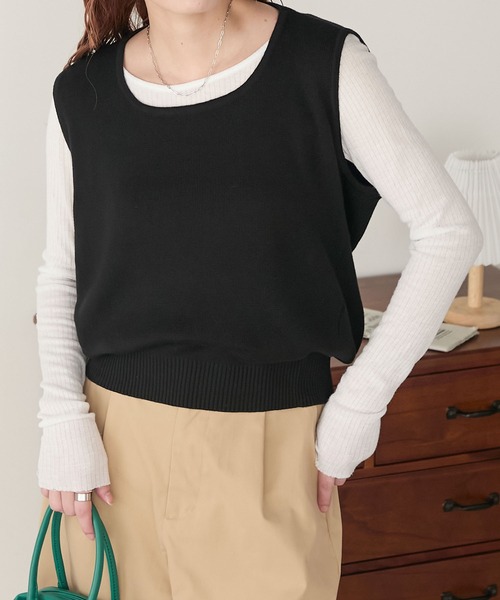 BONLECILL（ボンルシール）の「バックドレープニットベスト（ベスト・レディース・キナリ/レッド/ブラック/チャコールグレー・FREE）」の13枚目の写真