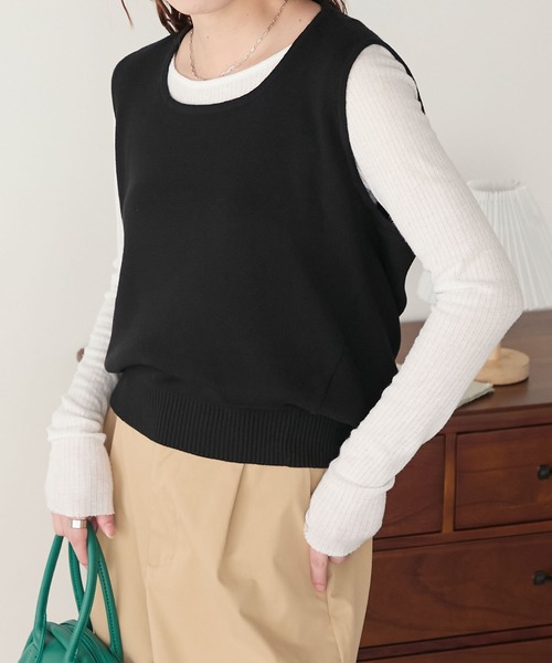 BONLECILL（ボンルシール）の「バックドレープニットベスト（ベスト・レディース・キナリ/レッド/ブラック/チャコールグレー・FREE）」の19枚目の写真