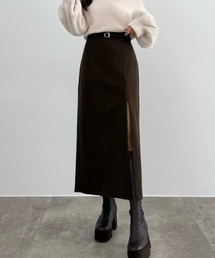 CENEA（セネア）の「スリットジップIラインスカート(伸縮あり、あったか生地、裏地なし)（スカート）」