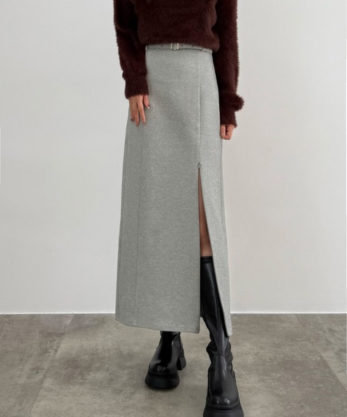 セール】スリットジップIラインスカート(伸縮あり、あったか生地、裏地