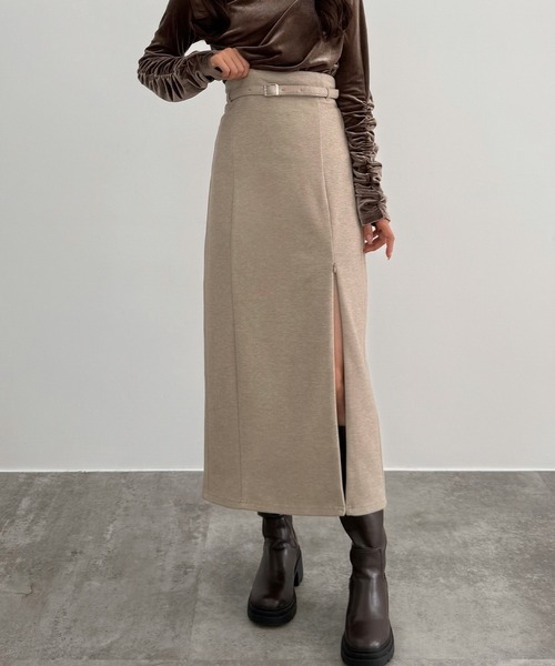 セール】スリットジップIラインスカート(伸縮あり、あったか生地