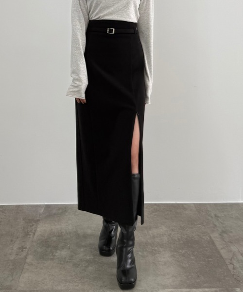 セール】スリットジップIラインスカート(伸縮あり、あったか生地