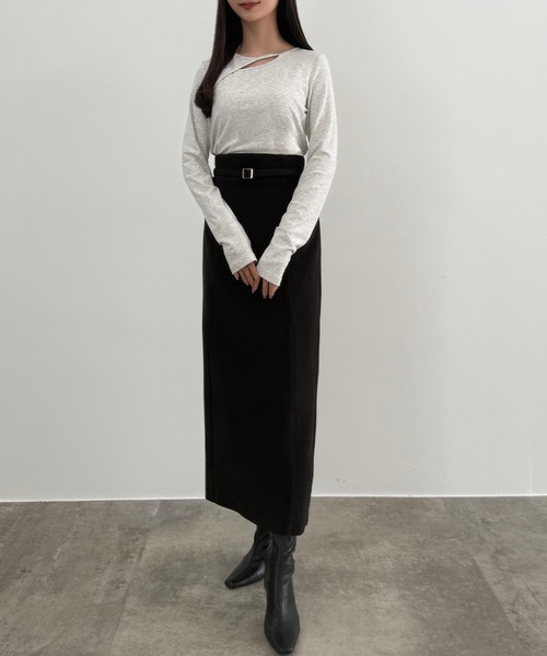 セール】スリットジップIラインスカート(伸縮あり、あったか生地