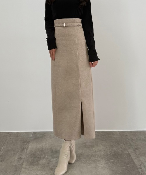 セール】スリットジップIラインスカート(伸縮あり、あったか生地、裏地