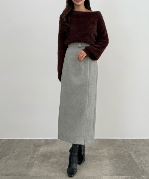 セール】スリットジップIラインスカート(伸縮あり、あったか生地