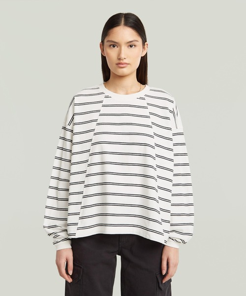 G-STAR(ジースター)の「A-Line Stripe Oversized T-Shirt/Aライン切り替えデザインボーダーオーバーサイズロングスリーブTシャツ(Tシャツ/カットソー・レディース・ストライプ/ブルー系その他・X-SMALL/MEDIUM/SMALL/LARGE)」の1枚目の写真