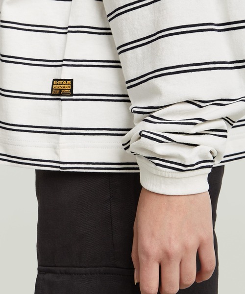G-STAR(ジースター)の「A-Line Stripe Oversized T-Shirt/Aライン切り替えデザインボーダーオーバーサイズロングスリーブTシャツ(Tシャツ/カットソー・レディース・ストライプ/ブルー系その他・X-SMALL/MEDIUM/SMALL/LARGE)」の4枚目の写真