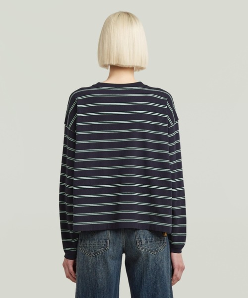 G-STAR(ジースター)の「A-Line Stripe Oversized T-Shirt/Aライン切り替えデザインボーダーオーバーサイズロングスリーブTシャツ(Tシャツ/カットソー・レディース・ストライプ/ブルー系その他・X-SMALL/MEDIUM/SMALL/LARGE)」の9枚目の写真
