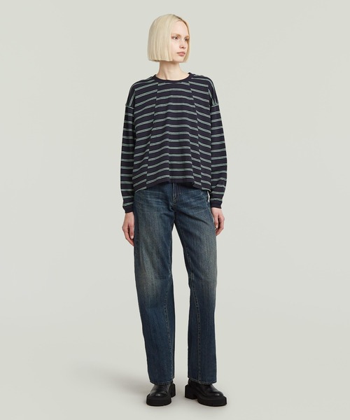 G-STAR(ジースター)の「A-Line Stripe Oversized T-Shirt/Aライン切り替えデザインボーダーオーバーサイズロングスリーブTシャツ(Tシャツ/カットソー・レディース・ストライプ/ブルー系その他・X-SMALL/MEDIUM/SMALL/LARGE)」の11枚目の写真