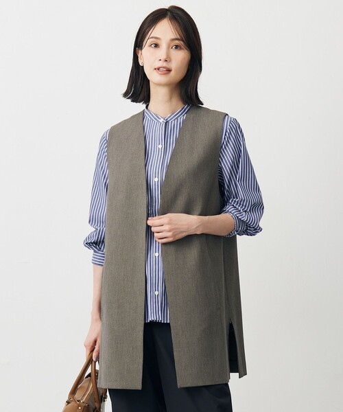 J.PRESS(ジェイプレス)の「【洗える】T/Rアルガンシルク ジレ(その他アウター・レディース・ライトグレー系/ネイビー系/ブラウン系・T13)」の2枚目の写真