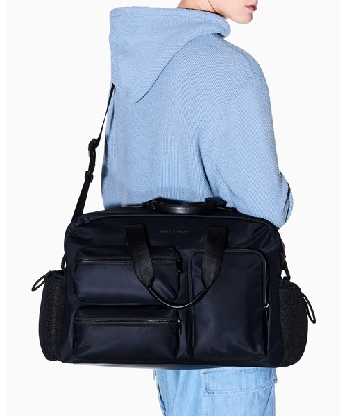 EMPORIO ARMANI ブラック ビジネスバッグ Oversized nappa leather-effect interwoven shopper bag with