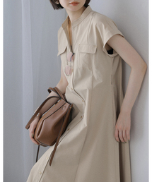 【洗える】ポケットフレンチスリーブシャツワンピース