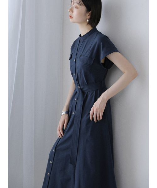 La TOTALITE(ラトータリテ)の「【洗える】ポケットフレンチスリーブシャツワンピース(ワンピース・レディース・ダークブルー/ブラウン/ベージュ・36/38)」の3枚目の写真