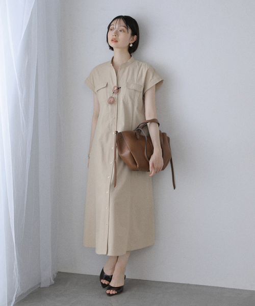 La TOTALITE(ラトータリテ)の「【洗える】ポケットフレンチスリーブシャツワンピース(ワンピース・レディース・ダークブルー/ブラウン/ベージュ・36/38)」の14枚目の写真