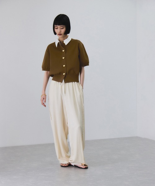 カラー付きハーフスリーブカーディガン サステナブル】カラー付きハーフスリーブカーディガン