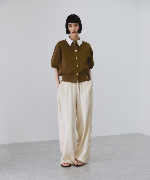 ADAM ET ROPÉ FEMME カラー付きハーフスリーブカーディガン サステナブル】カラー付きハーフスリーブカーディガン