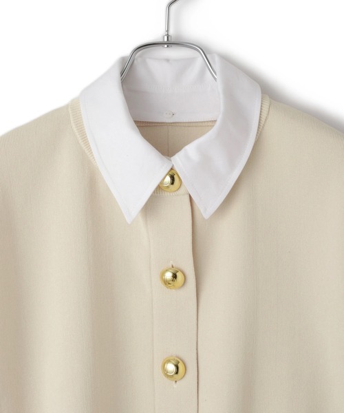 サステナブル】カラー付きハーフスリーブカーディガン