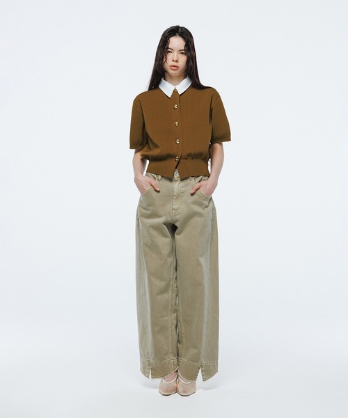 megu様アダムエロペ　カラー付きハーフスリーブカーディガン　新品　オフホワイト ADAM ET ROPE' 【サステナブル】カラー付きハーフスリーブ