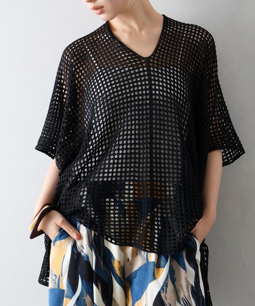セール】すかしシャーリングショートスリーブニット（ニット