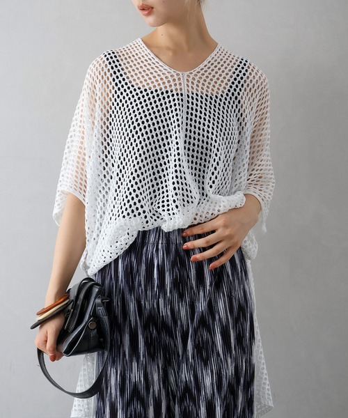 セール】すかしシャーリングショートスリーブニット（ニット