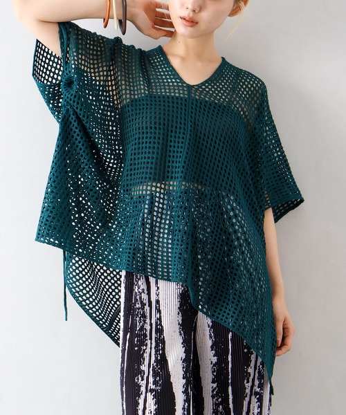 セール】すかしシャーリングショートスリーブニット（ニット