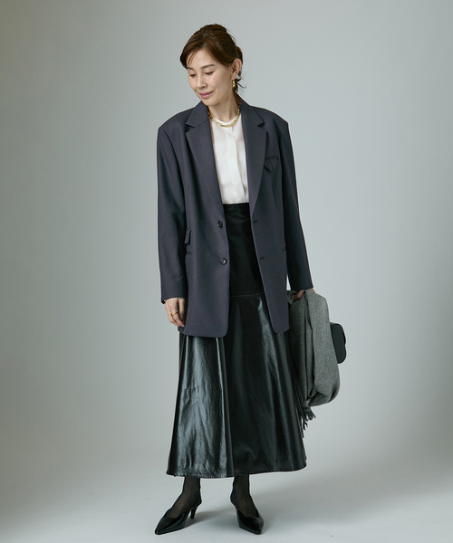 ヴェルメイユ パー イエナ ノーカラー 長袖シャツ ロングワンピース