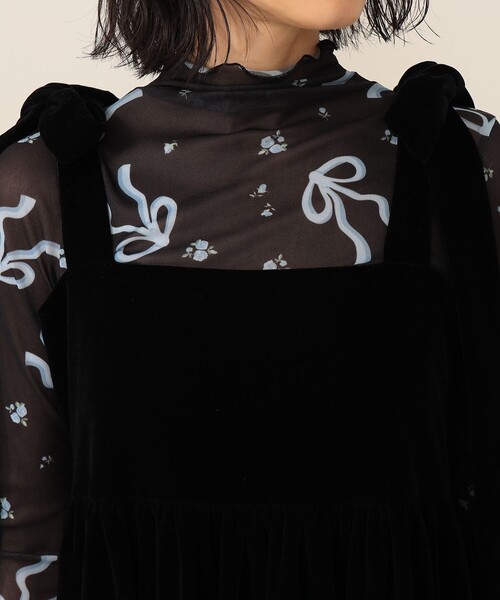 CAROLINA GLASER（カロリナ グレイサー）の「ベロア ショルダーリボン ワンピース（ワンピース・レディース・ブルー系その他/ブラック・SMALL/MEDIUM）」の6枚目の写真