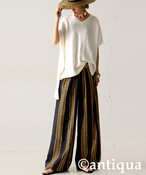 antiqua(アンティカ)の「ブロックプリント ワイドパンツ(その他パンツ・レディース・ブラック/ブルー・LARGE/MEDIUM)」の14枚目の写真