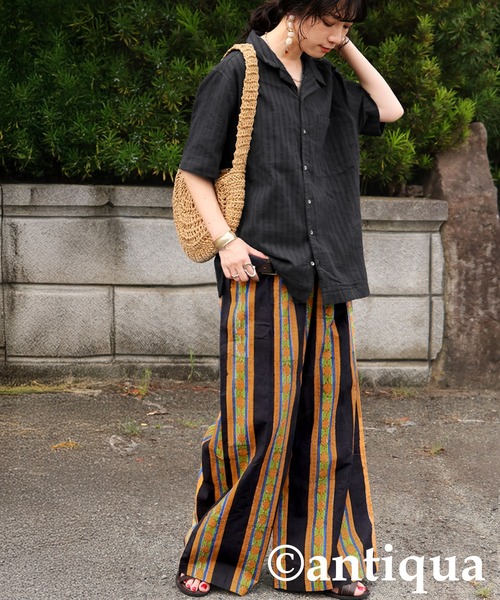 antiqua(アンティカ)の「ブロックプリント ワイドパンツ(その他パンツ・レディース・ブラック/ブルー・LARGE/MEDIUM)」の15枚目の写真