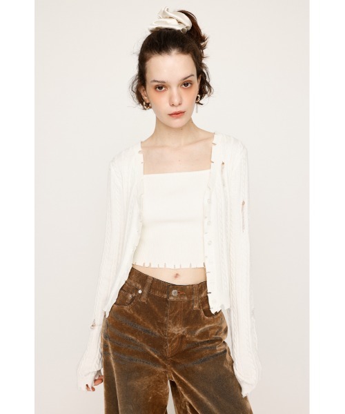 SLY（スライ）の「【キャミセット】V/N CRASH 2P TOPS ブイネック クラッシュ ツーピー トップス 秋服（ニット/セーター・レディース・ピンク/ブラック/アイボリー/杢グレー・FREE）」の6枚目の写真