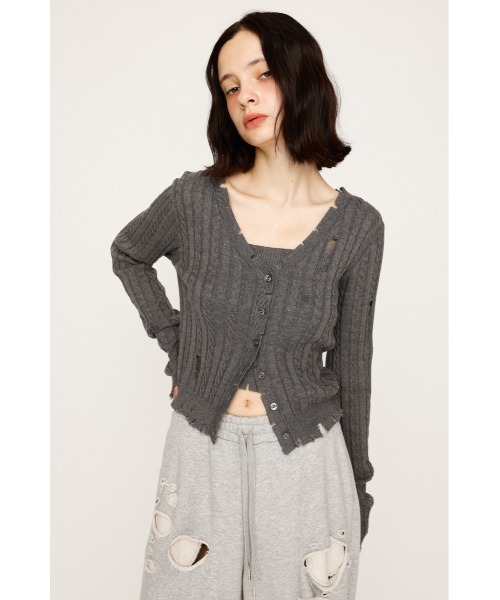 SLY（スライ）の「【キャミセット】V/N CRASH 2P TOPS ブイネック クラッシュ ツーピー トップス 秋服（ニット/セーター・レディース・ピンク/ブラック/アイボリー/杢グレー・FREE）」の14枚目の写真