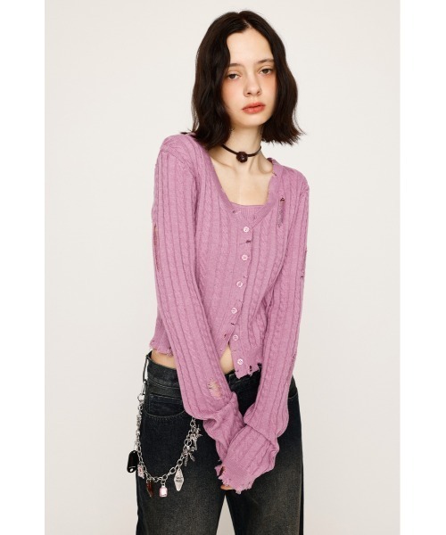 SLY（スライ）の「【キャミセット】V/N CRASH 2P TOPS ブイネック クラッシュ ツーピー トップス 秋服（ニット/セーター・レディース・ピンク/ブラック/アイボリー/杢グレー・FREE）」の19枚目の写真