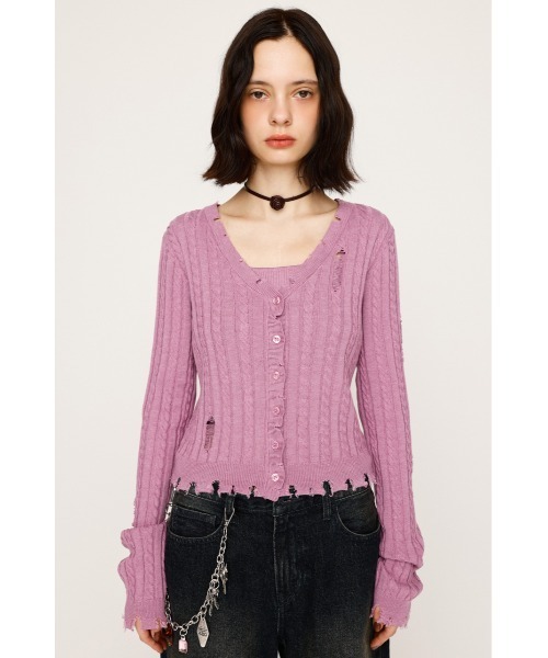 トップス PPFM layered knit shirt black pink PPFM layered knit shirt black pink