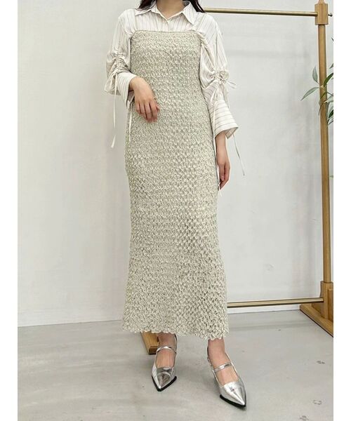 OUNNOUN（オウンノウン）の「【OUNNOUN】シュリンクシャーリングキャミワンピース（ワンピース・レディース・ブラック/ライム/ピンク・FREE）」の2枚目の写真