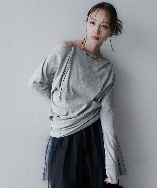 HARE(ハレ)の「ドロストドレープTシャツ(HARE)(Tシャツ/カットソー・レディース・グリーン/グレー・FREE)」の1枚目の写真