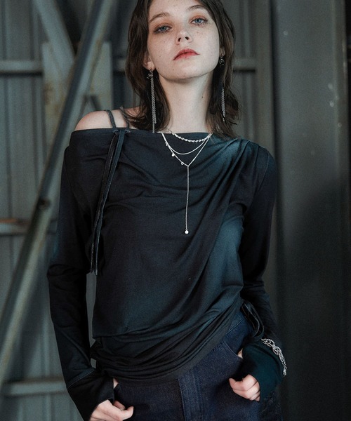 HARE(ハレ)の「ドロストドレープTシャツ(HARE)(Tシャツ/カットソー・レディース・グリーン/グレー・FREE)」の4枚目の写真