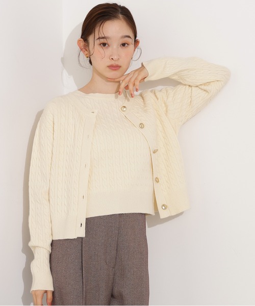 N.(N. Natural Beauty Basic)(エヌエヌナチュラルビューティーベーシック)の「メタルボタンケーブルアンサンブル(アンサンブル・レディース・ネイビー/キャメル/グリーン/オフホワイト・MEDIUM)」の2枚目の写真