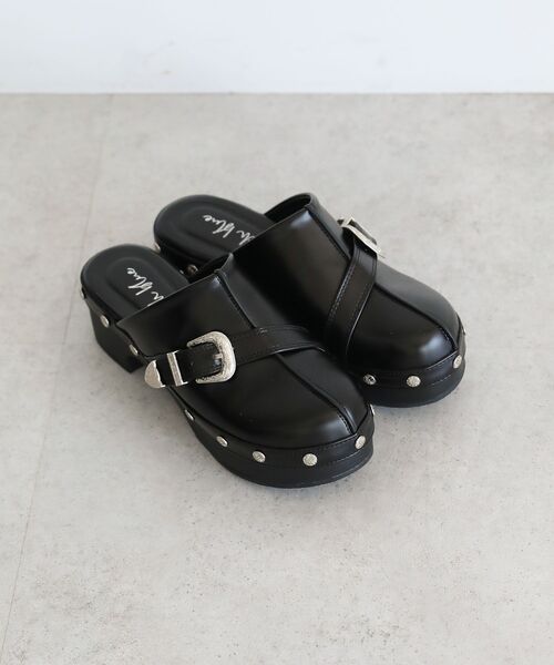 Green Parks(グリーンパークス)の「・rich blue ウェスタンクロッグ(サンダル・レディース・ブラック・LL/S/M/L)」の1枚目の写真