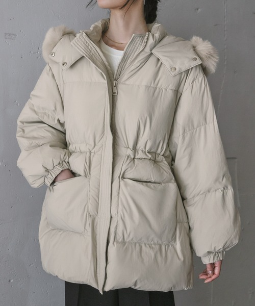フォックスファー付き フーデッド ダウンコート（ダウンジャケット