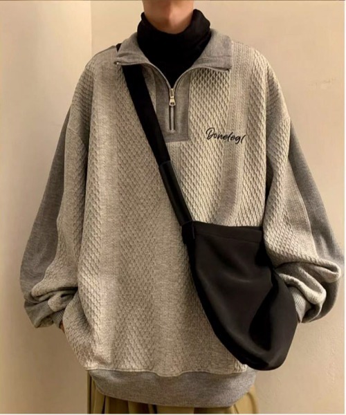 link lot(リンクロット)の「オーバーサイズ ワッフル編みワンポイントハーフジッププルオーバー(スウェット・メンズ・ホワイト/ブラック/グレー・M/L)」の17枚目の写真
