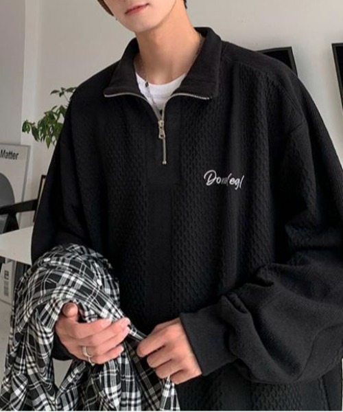 link lot(リンクロット)の「オーバーサイズ ワッフル編みワンポイントハーフジッププルオーバー(スウェット・メンズ・ホワイト/ブラック/グレー・M/L)」の10枚目の写真