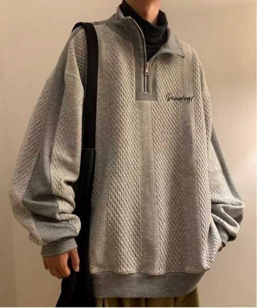link lot(リンクロット)の「オーバーサイズ ワッフル編みワンポイントハーフジッププルオーバー(スウェット・メンズ・ホワイト/ブラック/グレー・M/L)」の21枚目の写真