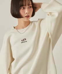 【Snap club】シリコンロゴプリントスウェットライククルーネックニット