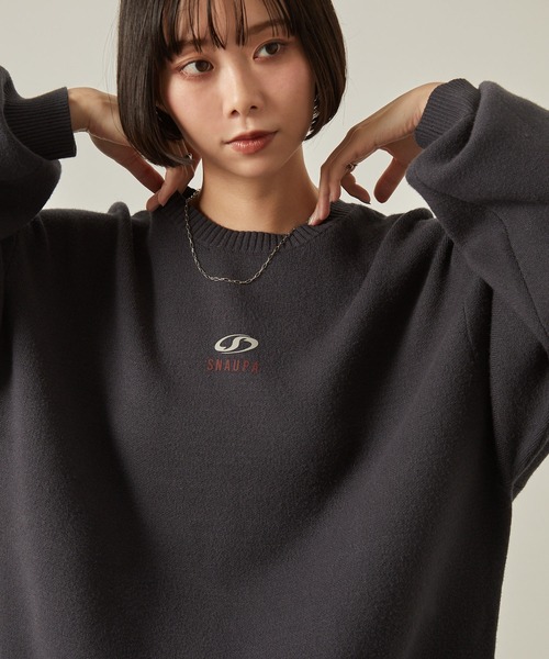 Snap club（スナップクラブ）の「【Snap club】シリコンロゴプリントスウェットライククルーネックニット（ニット/セーター・レディース・ダークブラウン/ライトグレー/スミクロ/オフホワイト・L/M）」の18枚目の写真