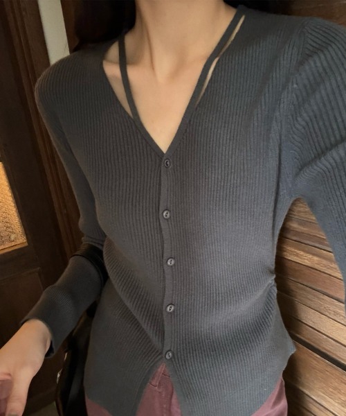 Lace Ladies(レースレディース)の「イレギュラーヘム Vネック リブ ニット カーディガン(カーディガン/ボレロ・レディース・アイボリー/グレイッシュベージュ/グレー・FREE)」の9枚目の写真