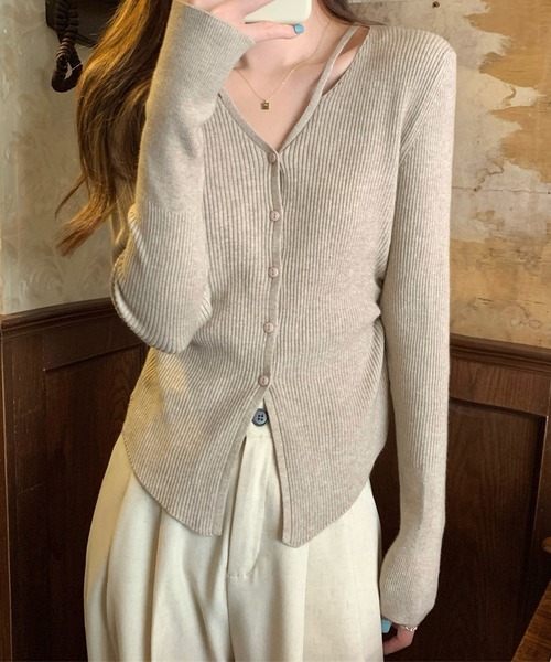 Lace Ladies(レースレディース)の「イレギュラーヘム Vネック リブ ニット カーディガン(カーディガン/ボレロ・レディース・アイボリー/グレイッシュベージュ/グレー・FREE)」の10枚目の写真