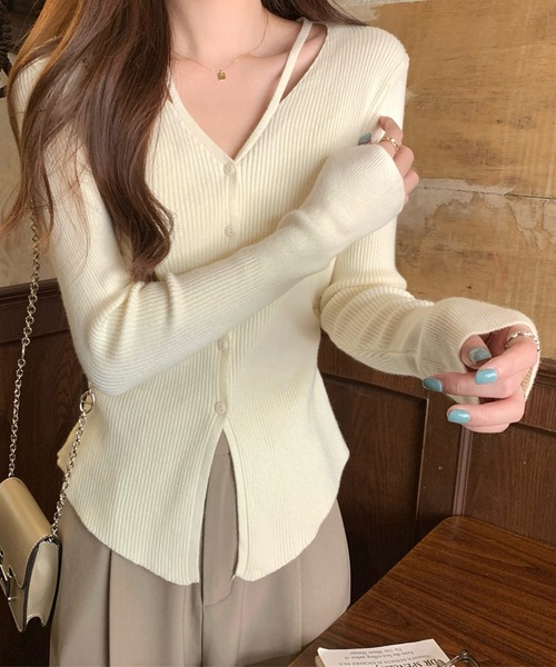 Lace Ladies(レースレディース)の「イレギュラーヘム Vネック リブ ニット カーディガン(カーディガン/ボレロ・レディース・アイボリー/グレイッシュベージュ/グレー・FREE)」の16枚目の写真